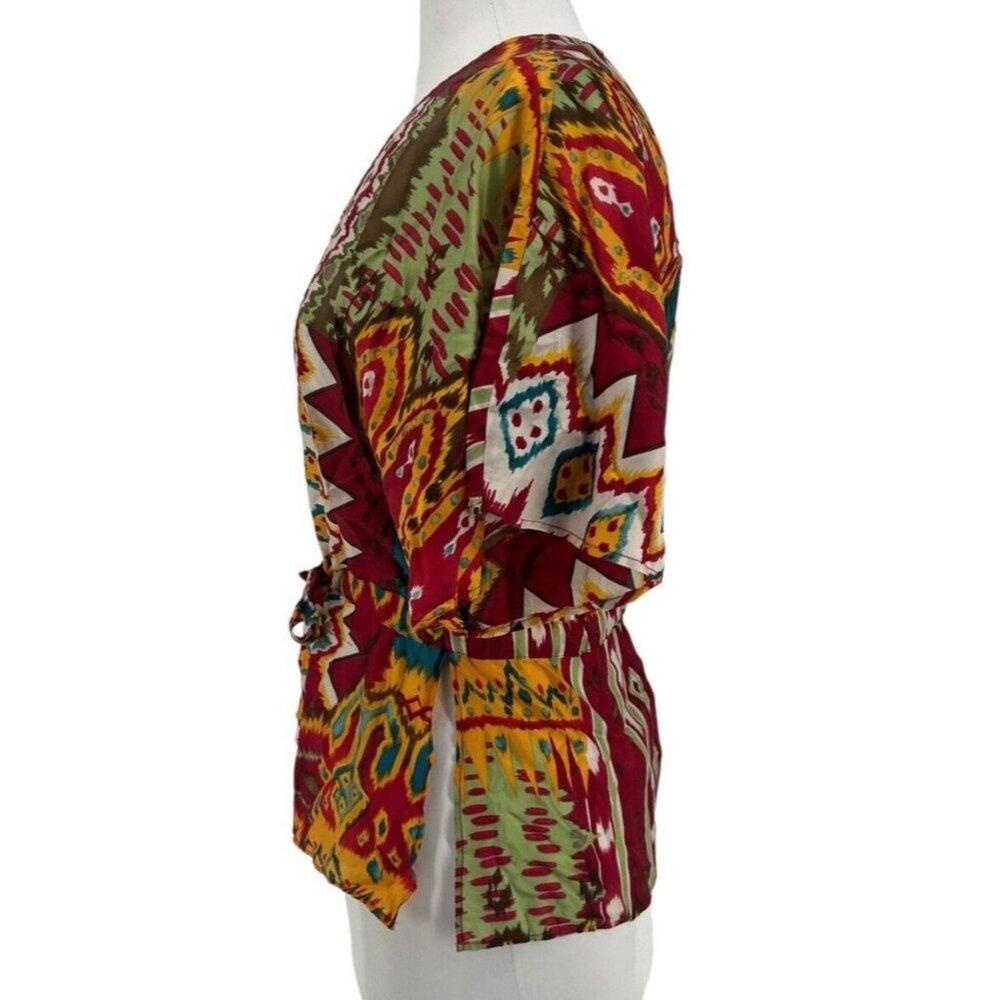 Industrie B Women’s  Silk Blouse Ikat Print-Tie Front- Size Small - Picture 4 of 6